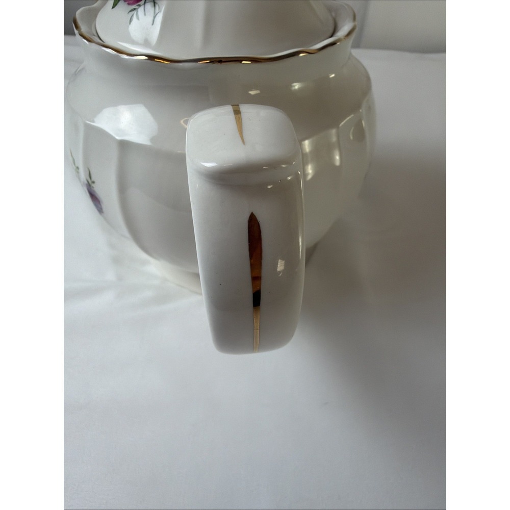 Vintage Crown Dorset Staffordshire Floral Teapot Gold Trim Fine Ceramic - Picture 5 of 16